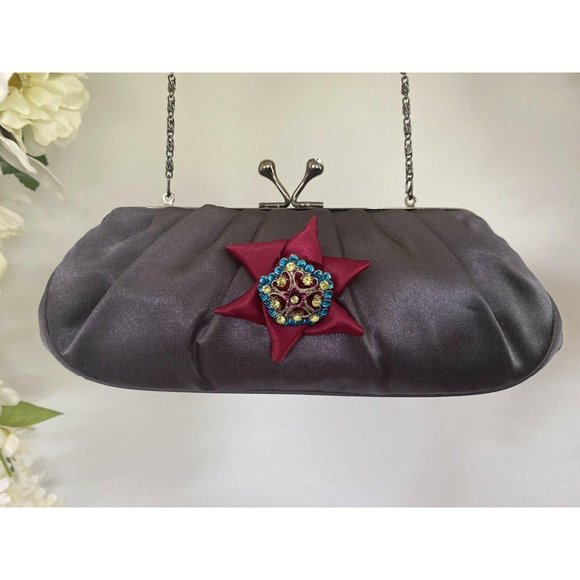 Vintage Gray Satin Evening Bag Jessica Mc Clintock‎ - Picture 1 of 12